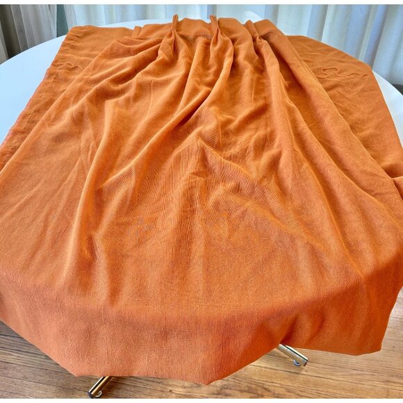 Vintage 70s curtain, orange sheer drapery, pleated - Picture 6 of 9